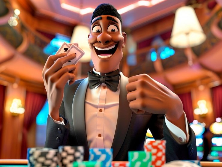 Meja Casino Hold'em di pokermaja dengan dealer dan pemain